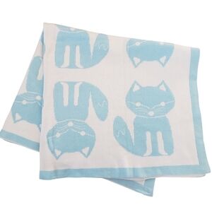 Joe Fresh Cotton Knit Baby Blanket Fox Print Reversible NWT